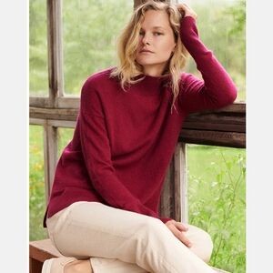 White + Warren Cashmere Side Slit Standneck Sweater Dark Cherry Size Medium